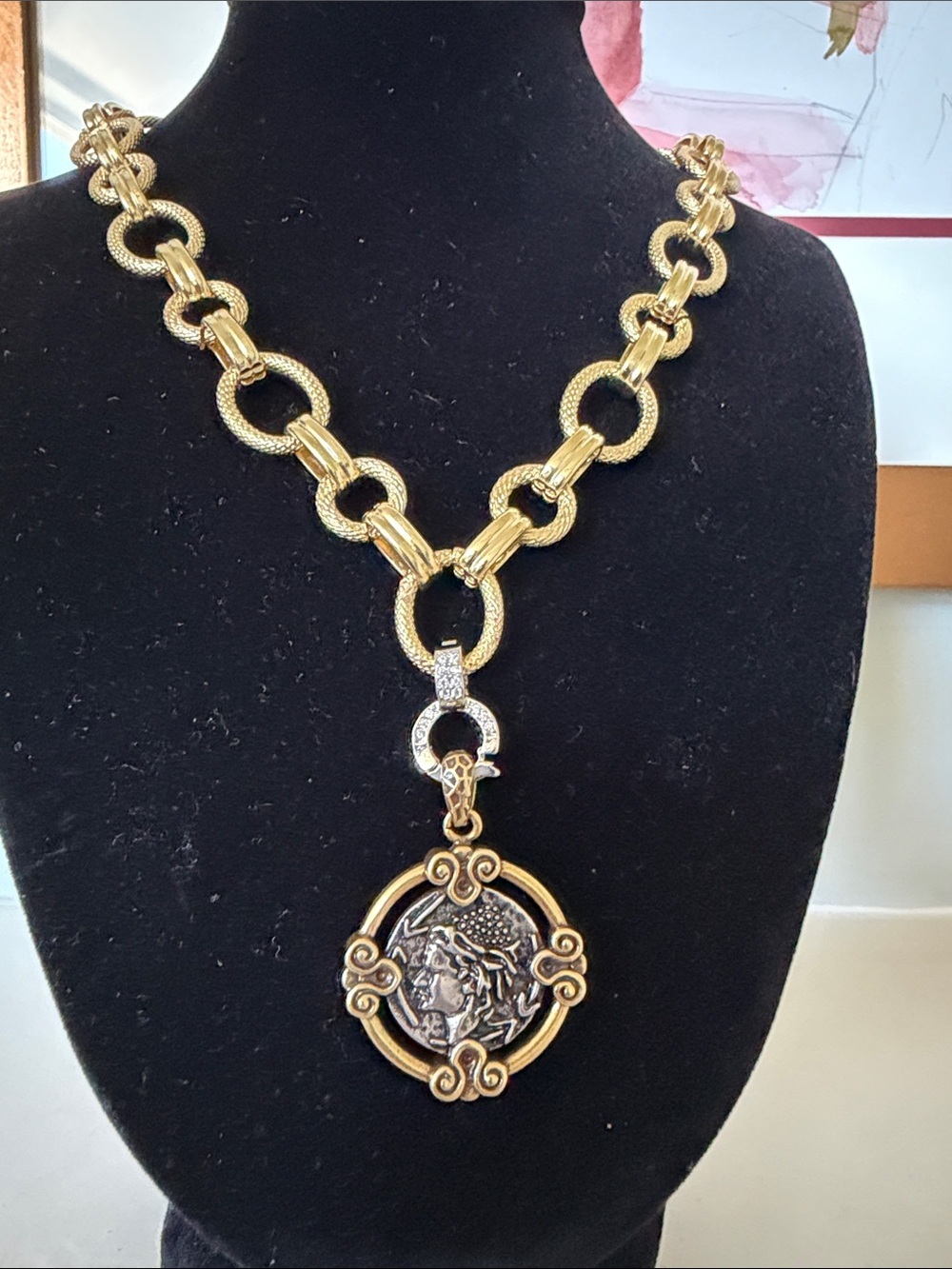 Gold-Tone Chain Necklace with Medallion Coin Pendant - Picture 3 of 7